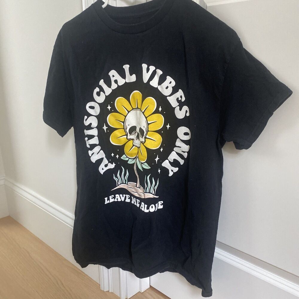 Anti Social Vibes T-Shirt Graphic Tee Popular Poison Black Size Medium